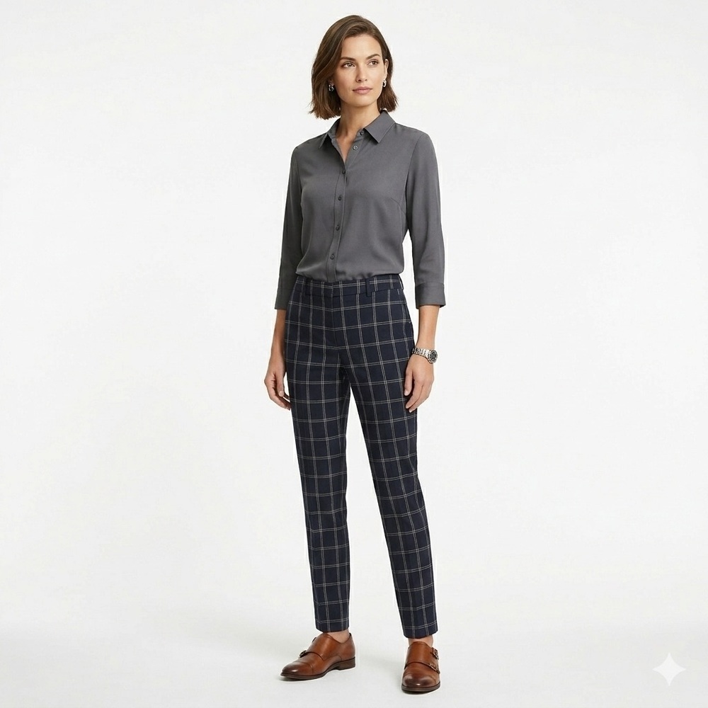 Banana Republic Plaid Ryan Navy Windowpane Pants Size 6
